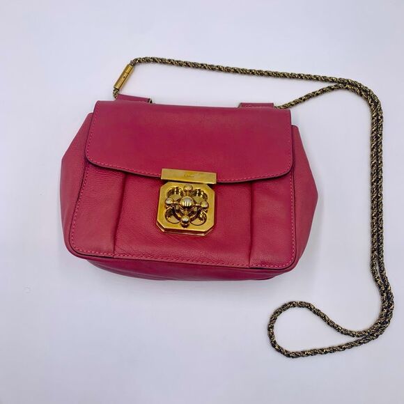 Auth Luxe Chloe Fuchsia Leather Elsie Shoulder Bag Hardware Turn Lock Excellent - Picture 6 of 16